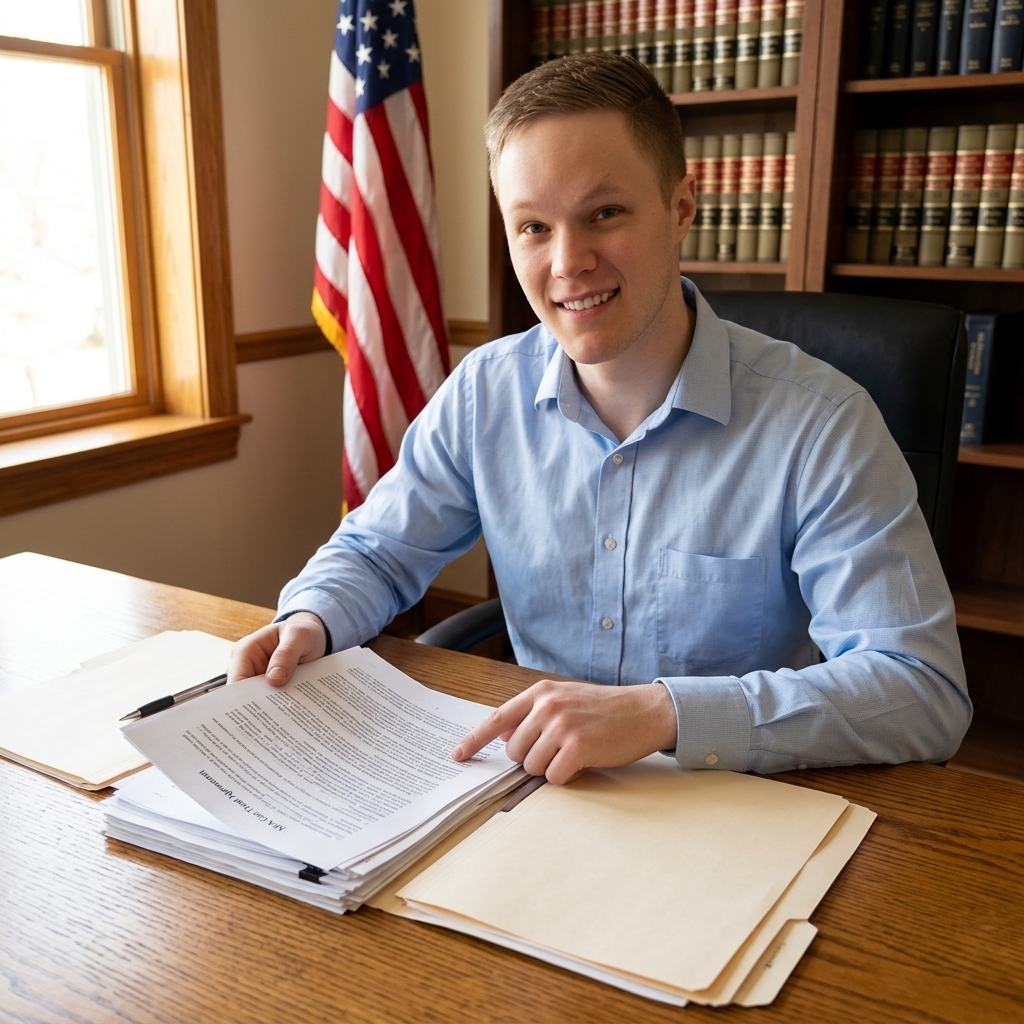 Kole reviewing NFA trust documents with American flag