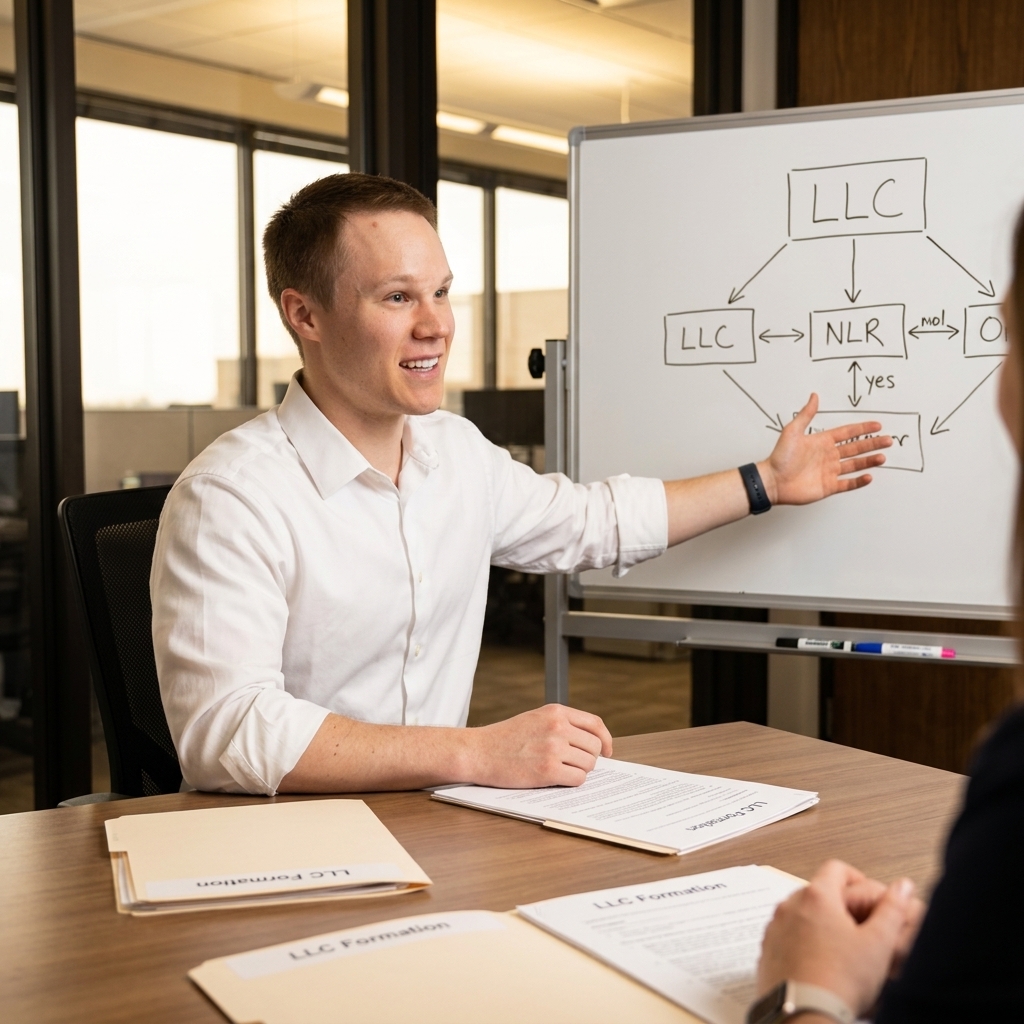Kole explaining LLC entity structure on whiteboard
