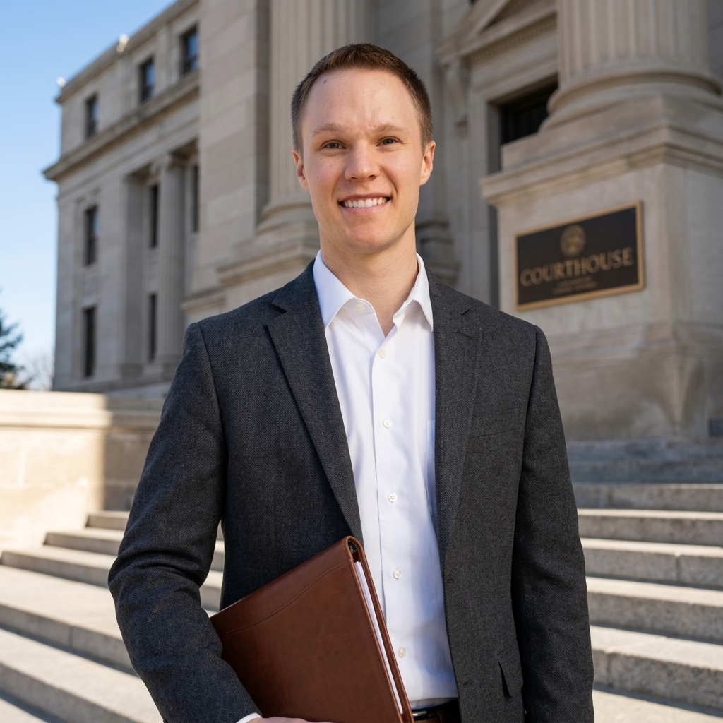 Kole Pederson at the Nebraska courthouse with legal documents