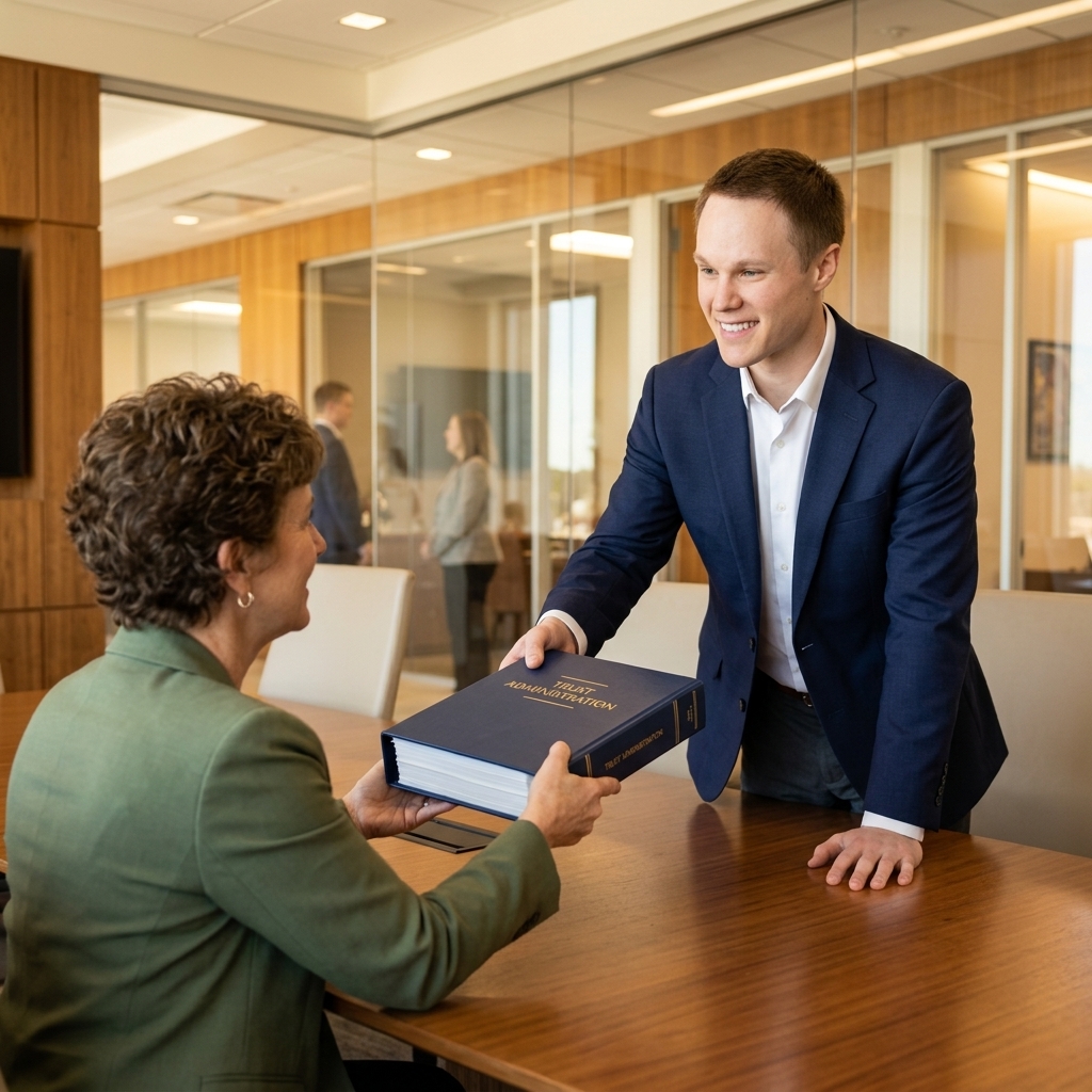 Kole handing trust administration binder to successor trustee