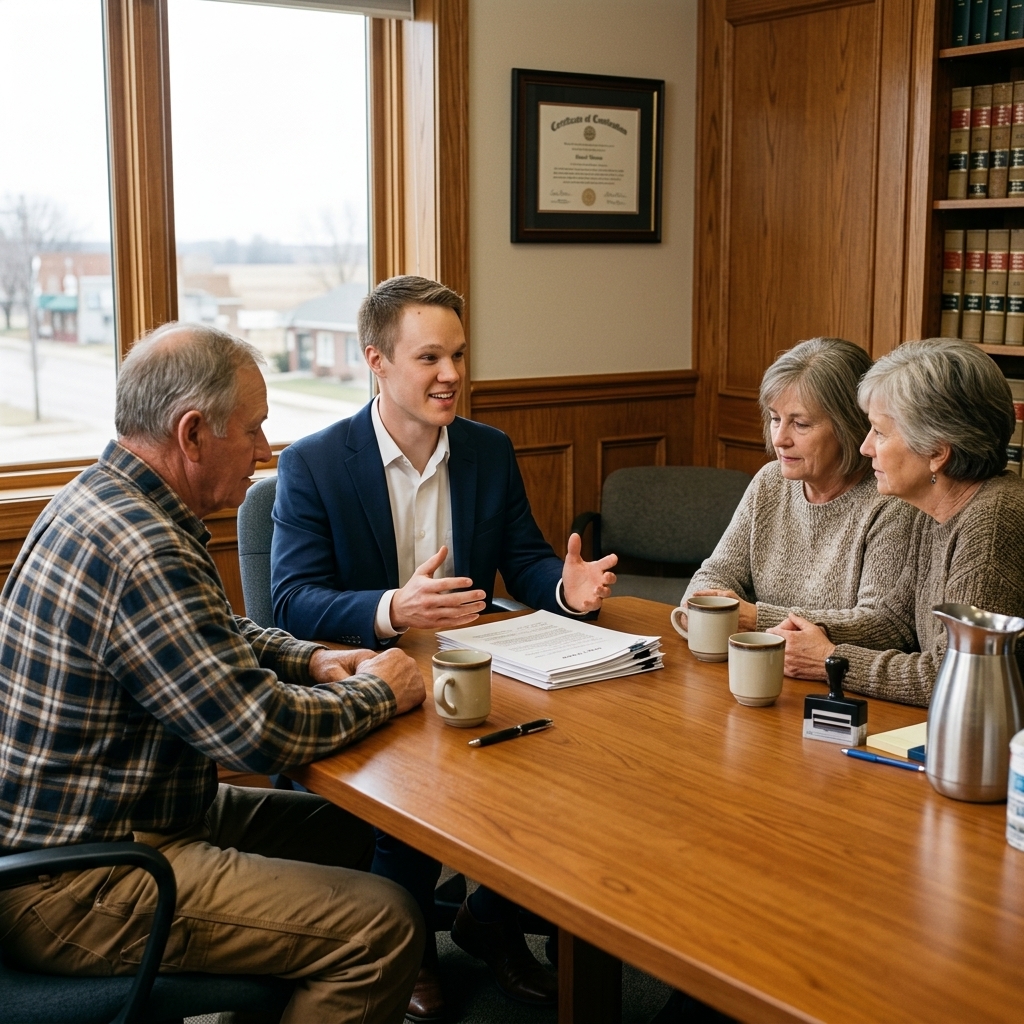 Kole explaining trust planning to a farm family